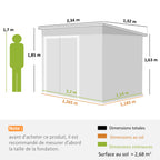 Abri de jardin en métal cabane jardin extérieure triple porte verrouillable toit incliné aérations 234x132x185cm gris-2