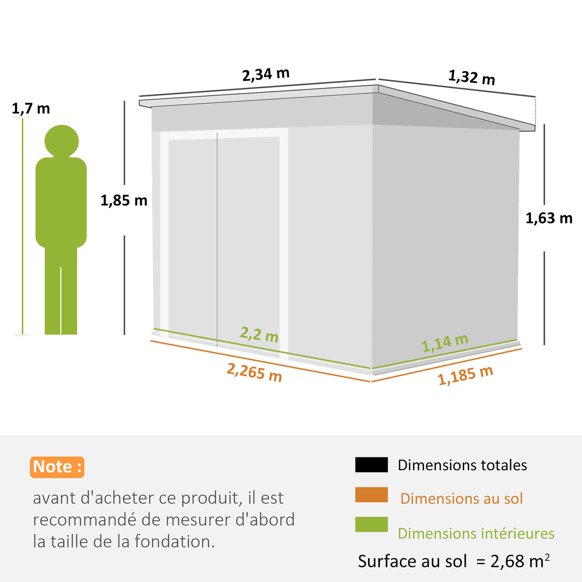 Abri de jardin en métal cabane jardin extérieure triple porte verrouillable toit incliné aérations 234x132x185cm gris-2