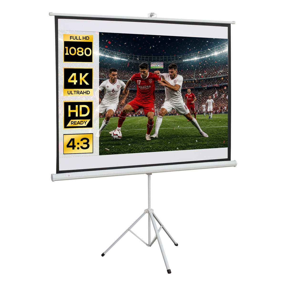 Écran de Projection avec Trépied Pliable 84 Pouces 4K HD 4:3, 180L cm, Écran Vidéoprojecteur, Hauteur Réglable, Angle de Vision 160°, pour Home Cinéma, Films en Intérieur/Extérieur, Blanc-0