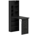 Bureau Informatique Pliable avec Pochette Suspendue, Compartiments Ouverts et Étagère Réglable, Noir-0