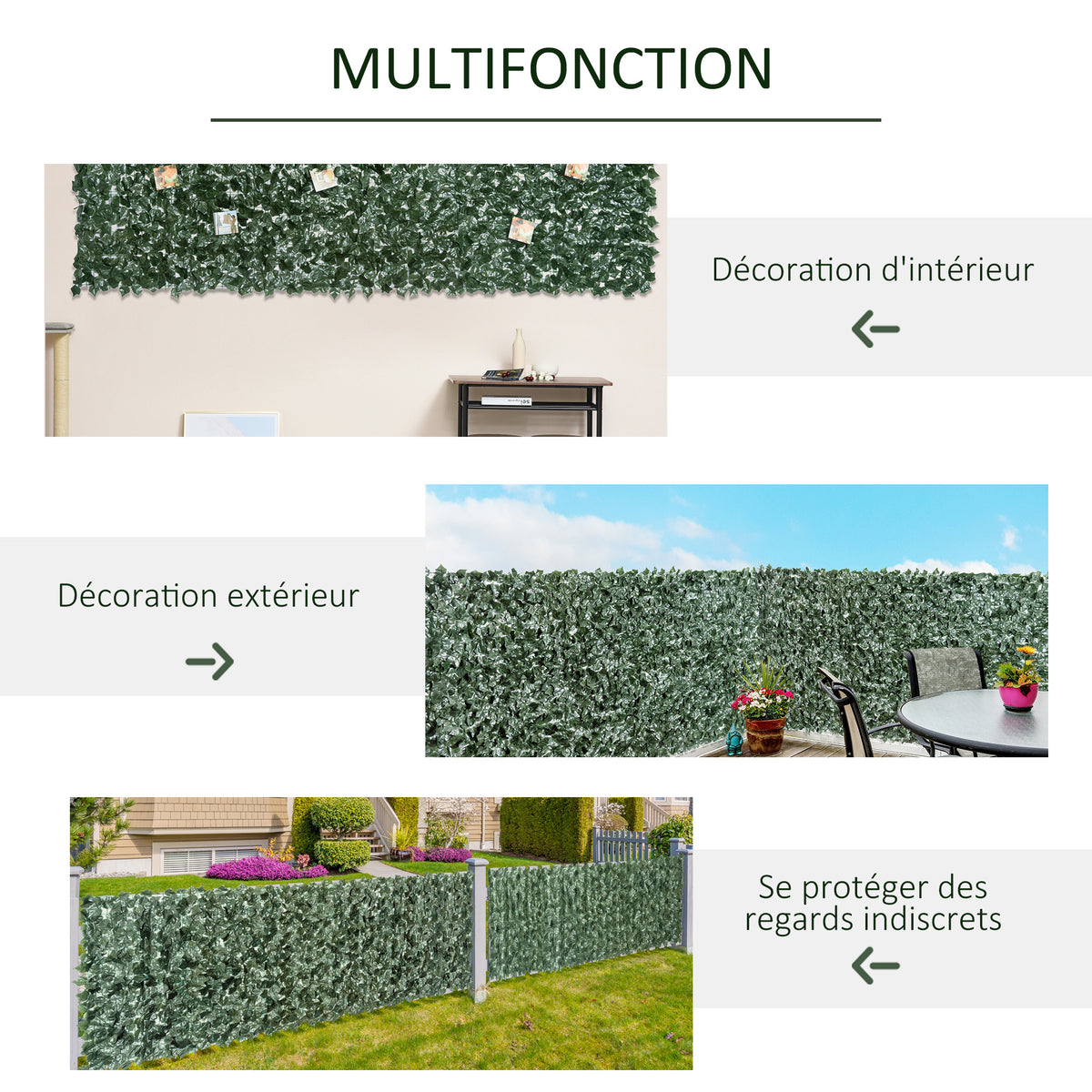 Haie Artificielle Brise-Vue décoration Rouleau 2,4L x 1H m Feuillage réaliste Anti-UV Vert-4