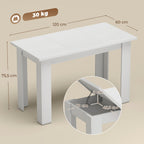 Table à Manger pour 4 Personnes avec Plateau Relevable et Rangements Cachés, 120 x 60 x 75,5 cm, Blanc-2