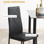 Ensemble de table à manger avec 4 chaises plateau en verre trempé, pieds en acier, pour cuisine salon noir-4