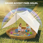 Bac à sable en bois avec auvent, bac à sable enfant extérieur avec 4 bancs, doublure de fond, jaune-4