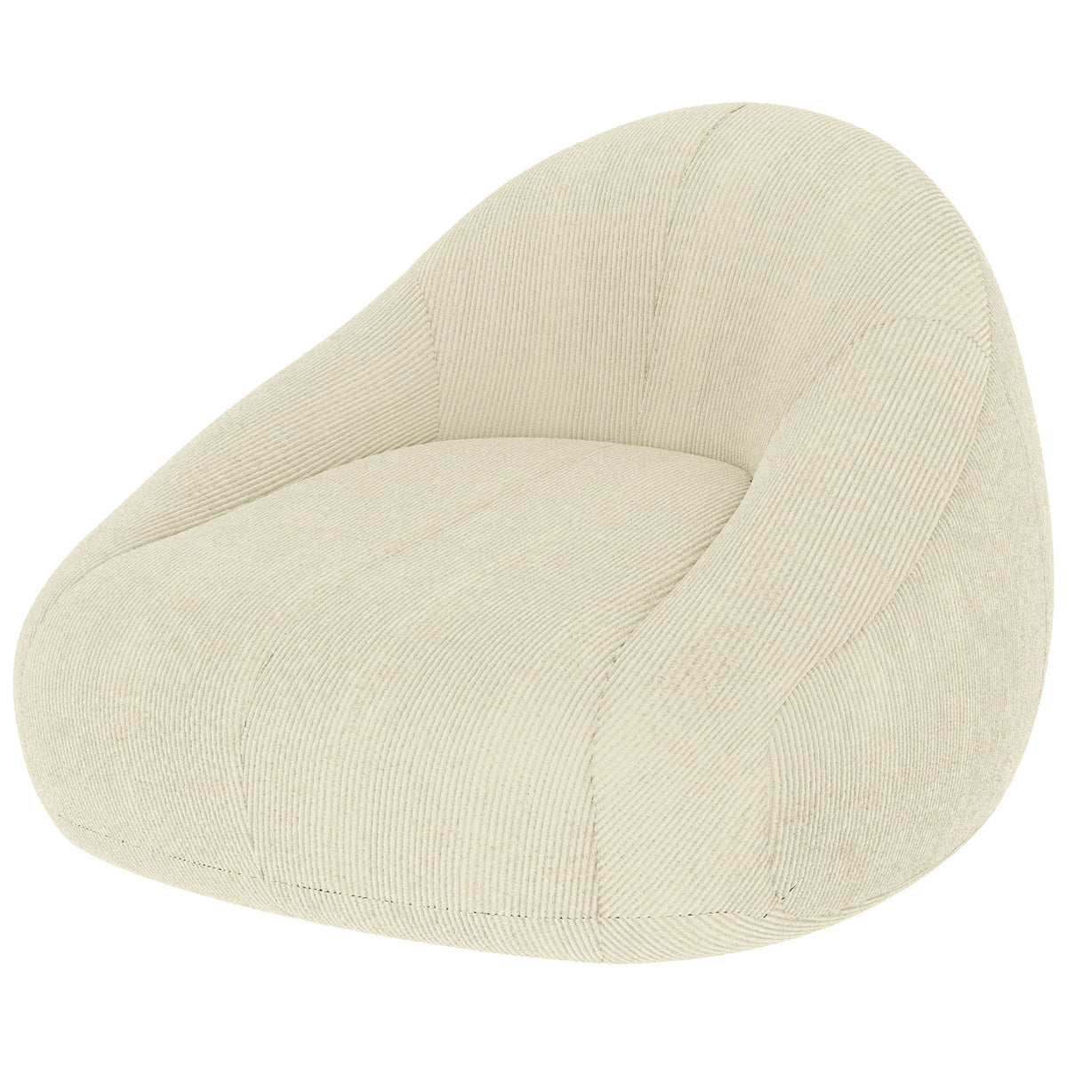 Pouf pour Adultes en Velours Côtelé, Rembourré en Mousse, Forme Enveloppante, Sans Montage, 114x121x60cm, Crème-0