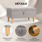 Banc de rangement, bout de lit, repose-pieds rembourré en lin avec pieds en bois de caoutchouc, 71x37x36cm, gris clair-5