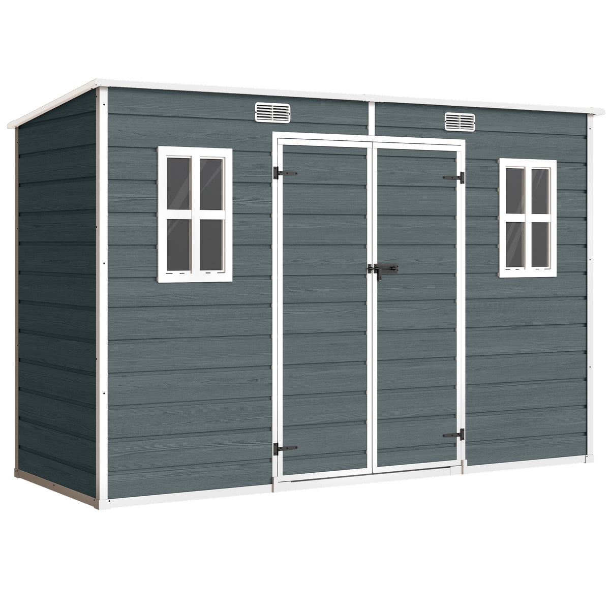 Abri de jardin en plastique, avec plancher, 303 x 123 x 197 cm, effet bois gris-0