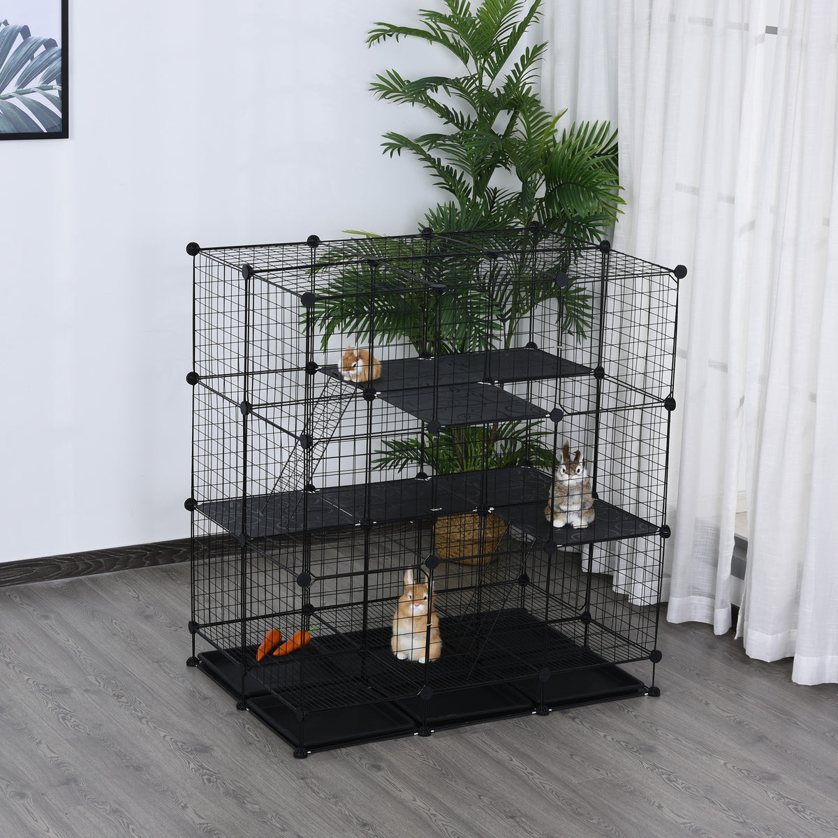 Cage parc enclos rongeurs modulable dim. L 111 x l 75 x H 119 cm 3 niveaux 4 portes fil métallique noir-9