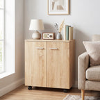 Meuble de Rangement Buffet bas sur roulettes avec 2 Portes étagère Interne 60 x 35 x 65 cm bois naturel-9
