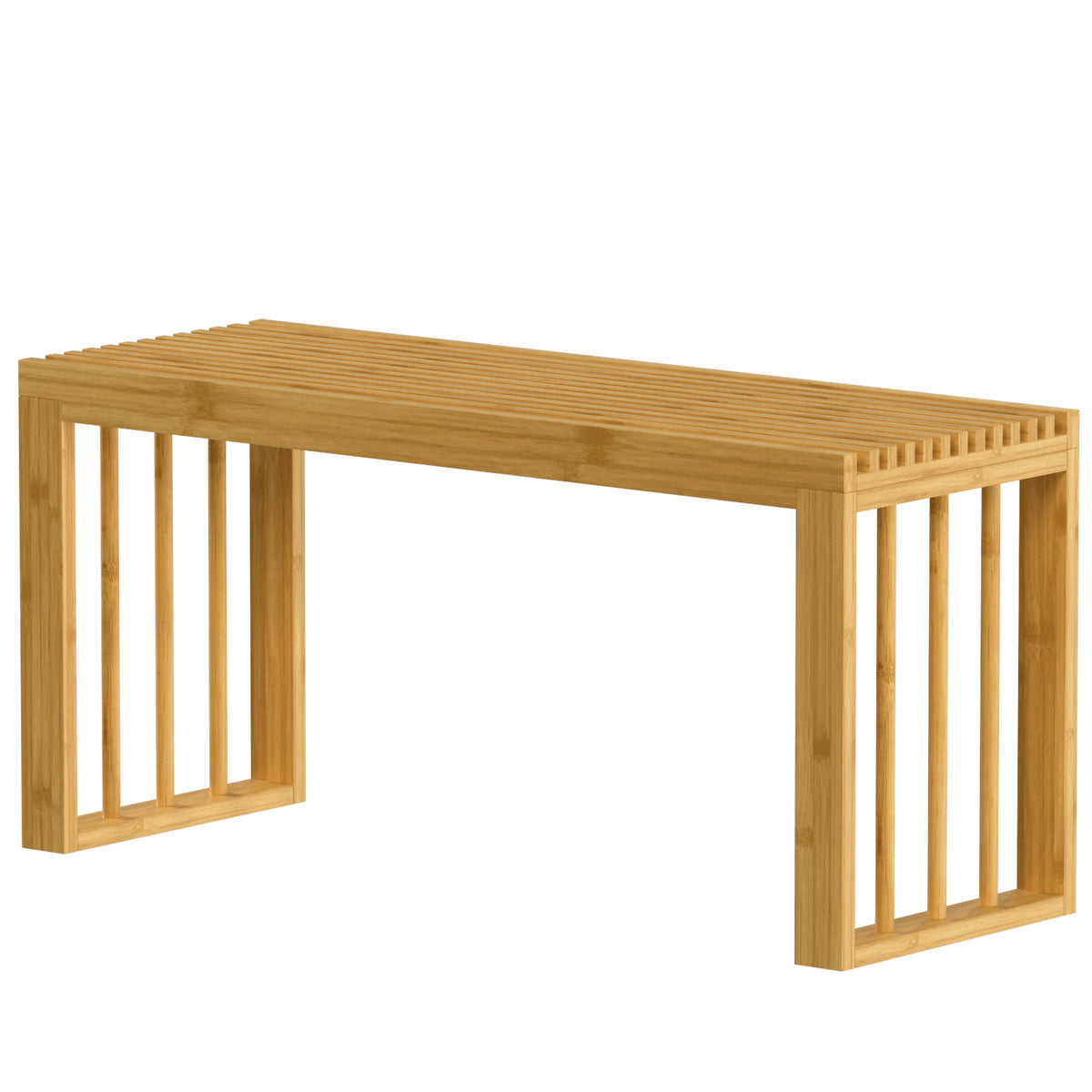 Banc à Chaussures en Bambou, Banc d'Entrée Sans Dossier, Assise en Bois Ajourée, 90 x 33 x 43 cm, Bois Naturel-0