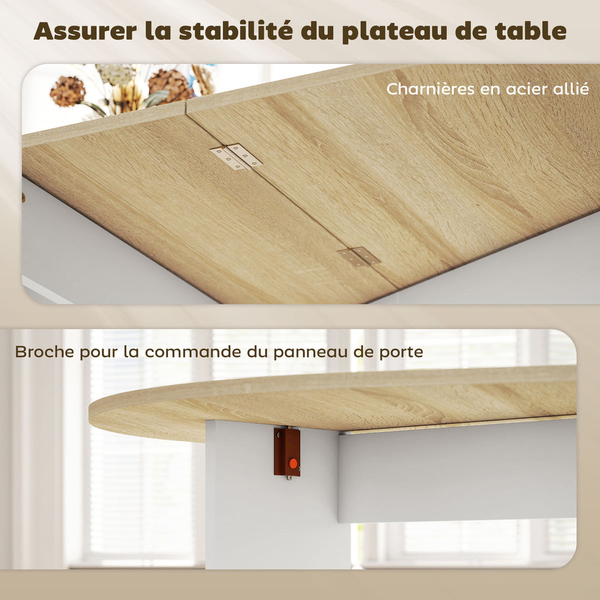 Table à manger pliante, table pliante cuisine ovale jusqu'à 6 personnes, pour petits espaces, salle à manger, bois naturel-6