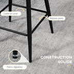 Lot de 2 chaises hautes tabourets de bar avec repose-pieds acier tissu effet laine bouclée hauteur 65 cm crème noir-5