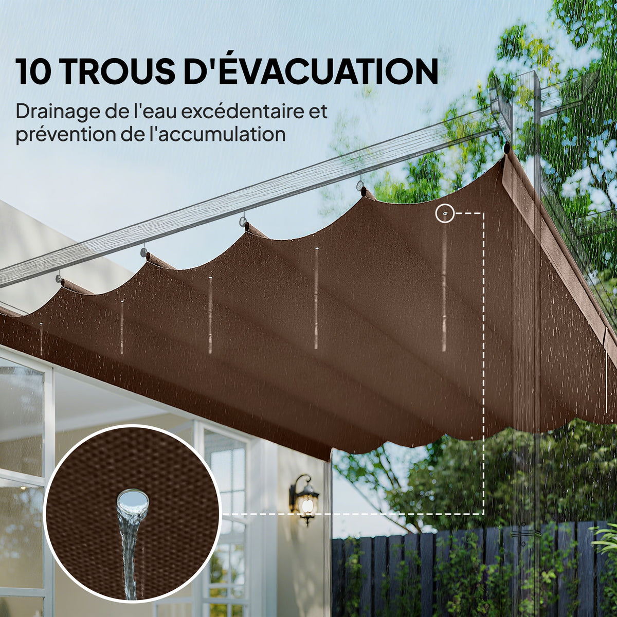 Toile de toit pour pergola tonnelle rétractable de 4 x 3 m - toile uniquement 350 x 260 cm café-5