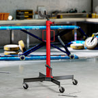Vérin de fosse hydraulique, cric de levage 500 kg, avec roues pivotantes et pédale, acier, 58 x 58 x 110-191,5 cm rouge-8