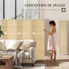 Paravent interieur en bois 6 panneaux 240 x 170 cm séparateur de pièce pliable pour salon, chambre à coucher, naturel-4