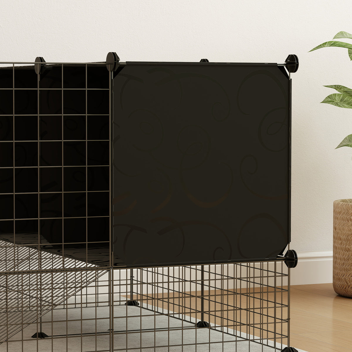 Enclos pour petits animaux, cage à lapin modulable 31 panneaux avec niches surélevées, en acier, 140x70x52cm, noir-9