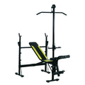 Banc de musculation Fitness entrainement complet dossier réglable cordes traction curler supports barre et haltères noir et jaune-0