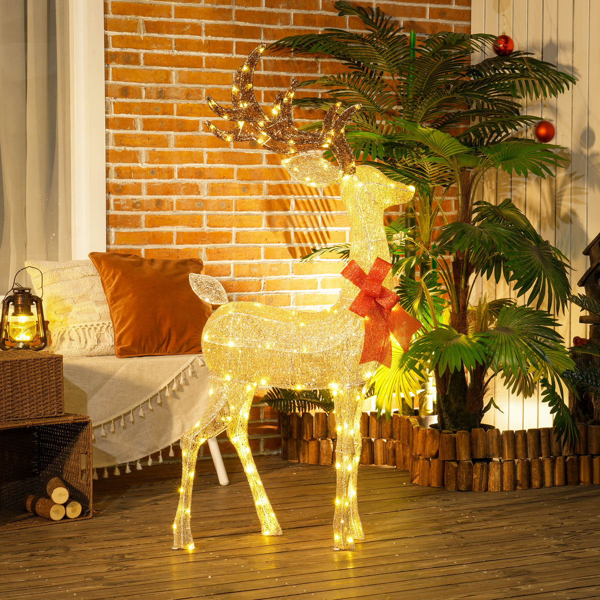Renne de Noël lumineux, décoration renne lumineux Noël en acier, avec 137 LED blanc chaud, 66 x 25 x 135 cm, or-1