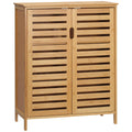 Meuble salle de bain en bambou armoire salle de bain sur pied avec double porte à lattes, 68 x 32 x 86 cm, naturel-0