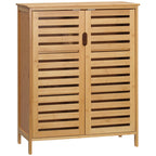 Meuble salle de bain en bambou armoire salle de bain sur pied avec double porte à lattes, 68 x 32 x 86 cm, naturel-0