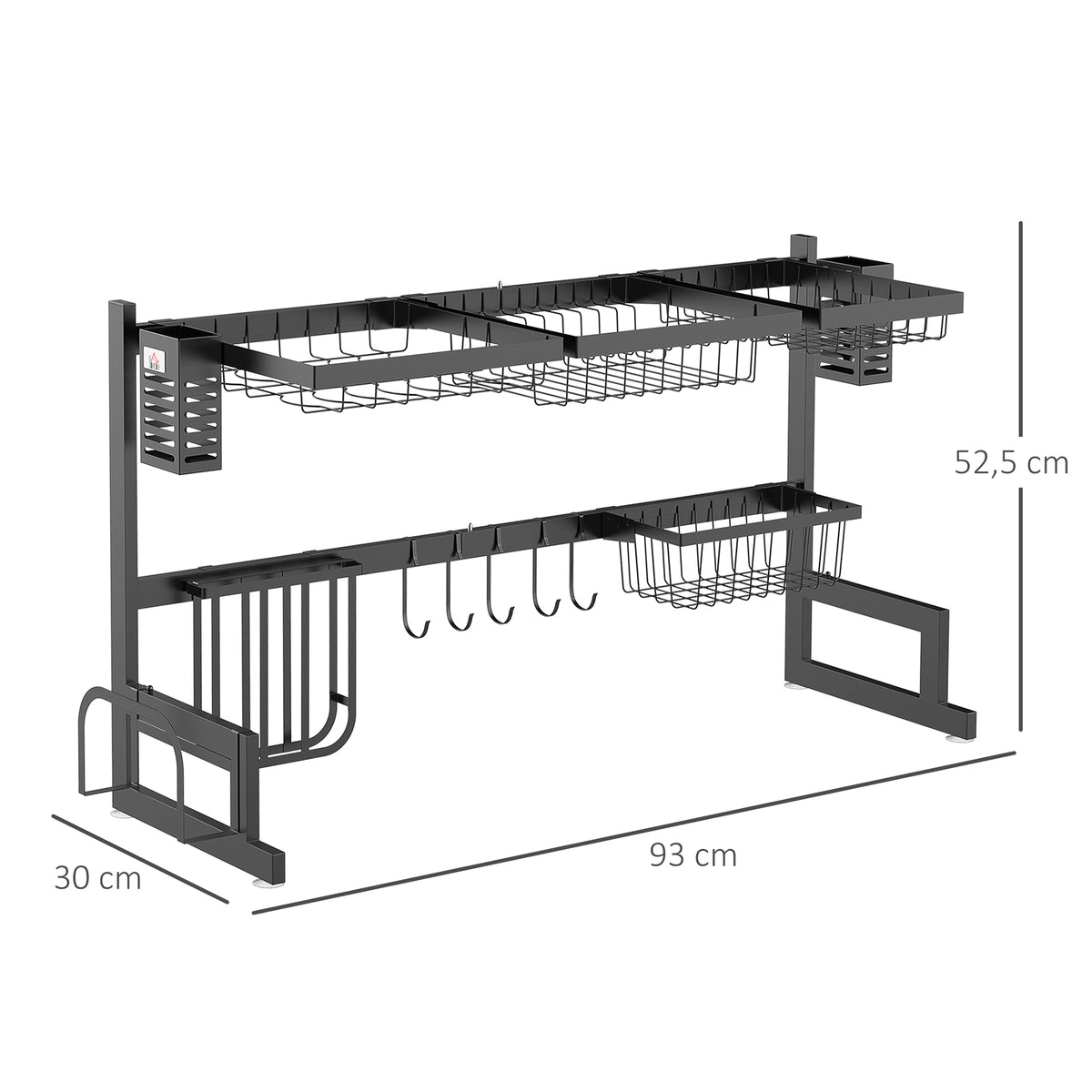 Égouttoir à vaiselle 2 niveaux porte-couteau support pour planche à découper 93 x 30 x 52,5 cm acier noir-2