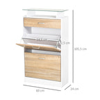 Armoire à Chaussures Meuble rangement Chaussures 2 Portes abattantes 2 Compartiments, tiroir, Plateau en Verre - Bois chêne Blanc-2