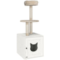 Arbre à chat avec maison de toilettes, tour de jeu 2-en-1 de 129 cm avec cache-litière, poteaux à griffer, crème-0