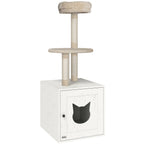 Arbre à chat avec maison de toilettes, tour de jeu 2-en-1 de 129 cm avec cache-litière, poteaux à griffer, crème-0