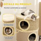 Tonneau à Gratter pour Chat Arbre à Chat Sisal Naturel et Herbiers Marins Recouvert de Peluche 45 x 45 x 79cm Kaki Café-4