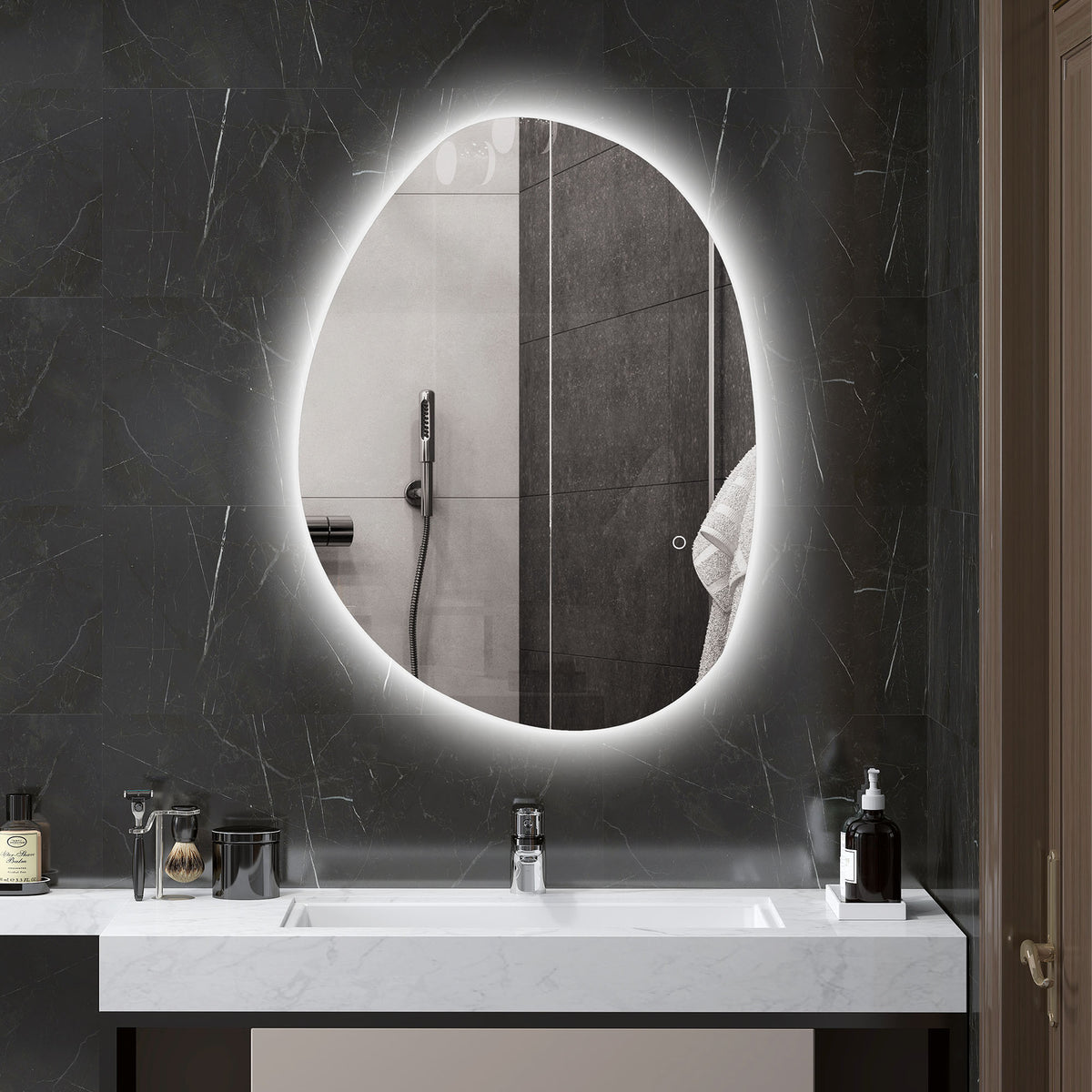 Miroir salle de bain avec éclairage LED 80 x 60 cm, miroir lumineux mural avec antibuée, mémoire, IP44, argenté-1