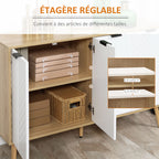 Buffet bas meuble de rangement 2 placards 4 portes motif chevrons étagères réglables 120 x 35 x 77,4 cm blanc-5