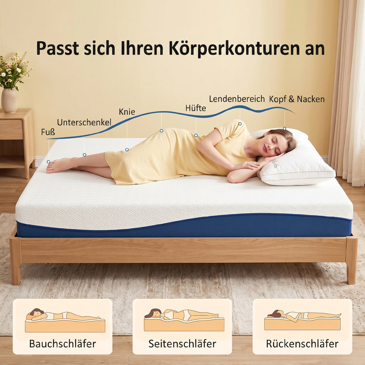 Matelas 140x190cm, matelas 2 personnes, mousse à mémoire de forme au thé vert, housse amovible lavable, fermeté moyenne-4