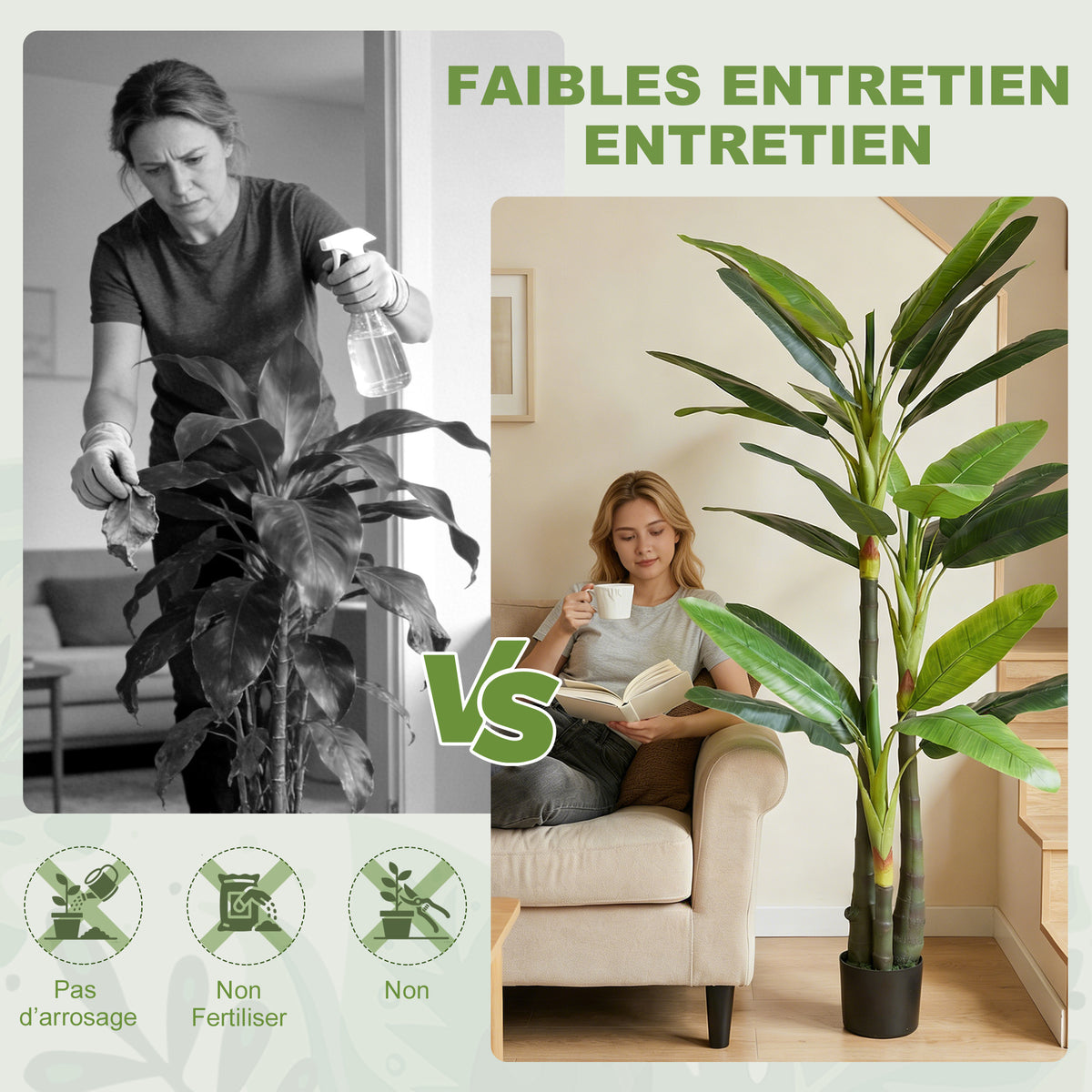 Plante Artificielle Bananier 180 cm, 18 Feuilles Réalistes, Pot, Entretien Facile, pour Maison Bureau, Vert-4