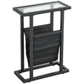 Table d'appoint étroite, bout de canapé en métal avec porte-revues et plateau en verre trempé, 40 x 18 x 55,5 cm, noir-0