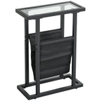 Table d'appoint étroite, bout de canapé en métal avec porte-revues et plateau en verre trempé, 40 x 18 x 55,5 cm, noir-0