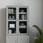 Bibliothèque vitrine, meuble de rangement à 6 niveaux avec 4 portes dont 2 en verre trempé, étagères réglables, gris-8