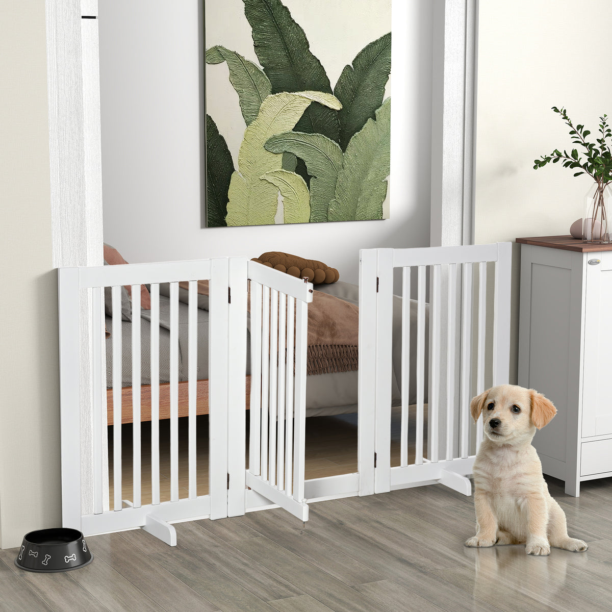 Barrière de sécurité chien barrière modulable pliable avec porte verrouillable intégrée 155 x 35,5 x 76 cm MDF blanc-1