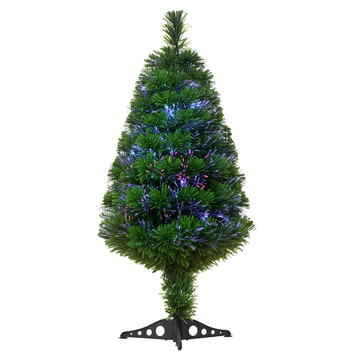 Sapin de Noël Artificiel Lumineux 90H cm Fibre Optique Multicolore + Support Pied 90 Branches Vert-0