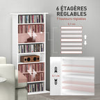Rangements pour CD et DVD avec 8 compartiments et 6 étagères réglables, capacité max. 360 CD/185 DVD et Blu-ray, blanc-4