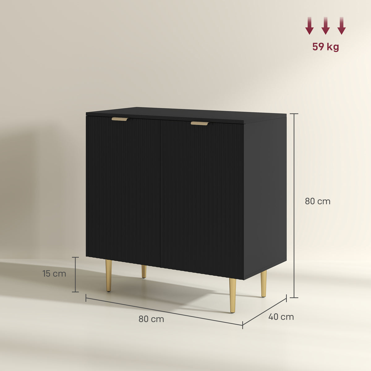 Buffet cuisine meuble de rangement avec 2 portes étagère réglable pieds métalliques surélevés 80 x 40 x 80 cm noir-2