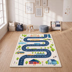 Tapis de Jeu pour Enfants Tapis de Chambre d'Enfant en Mousse Épaisseur 3 cm Motif Route Base Antidérapante 150x200cm-9