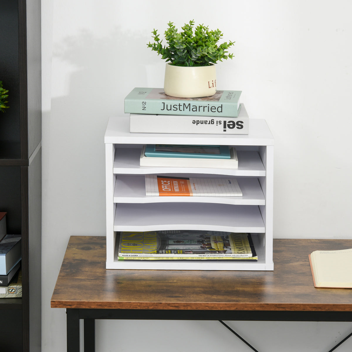 Lot de 2 organiseurs bureau bois blanc avec couches fournitures support d'imprimante dim. 35,5L x 25l x 28,6H cm-9