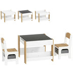 Ensemble 3 pièces table et 2 chaises pour enfant avec plateau réversible tableau noir, panier de rangement, étagères-0