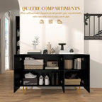 Buffet Salon, Meuble de Rangement à Haut Brillance, 3 Portes à Fermeture Douce et Étagères Réglables, 120x40x75cm, Noir-4