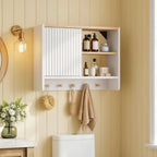 Armoire murale de salle de bain, meuble de rangement de salle de bains avec porte, étagères ouvertes et 5 crochets-9
