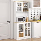 Buffet cuisine, meuble cuisine rangement haut, meuble de rangement avec plan de travail, 3 portes vitrées, 2-9