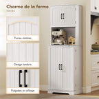 Buffet haut cuisine armoire de cuisine, 4 portes plan de travail 8 porte-épices étagères réglables 60x40x181,5cm blanc-5