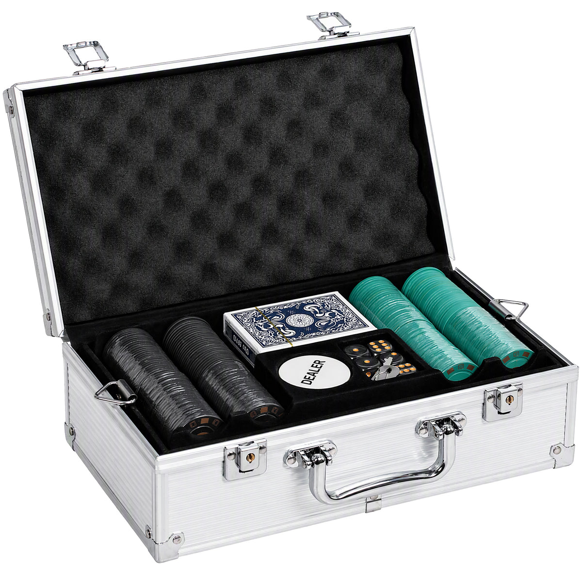 Mallette de Poker 500 Jetons 5 Valeurs, 2 Jeux de Cartes, Tapis de Jeu, Bouton Dealer, Blind, Alu, 31x17x11,5cm, Noir-0
