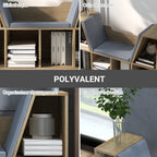 Bibliothèque Banc 2 en 1 Design Contemporain 6 casiers 3 Coussins fournis 102L x 30l x 61H cm Chêne Gris-4