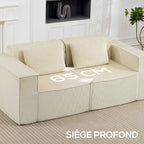 Canapé 3 places en velours côtelé, canapé rembourré, larges accoudoirs, 2 coussins, pas de montage, 202x90x76cm, beige-4